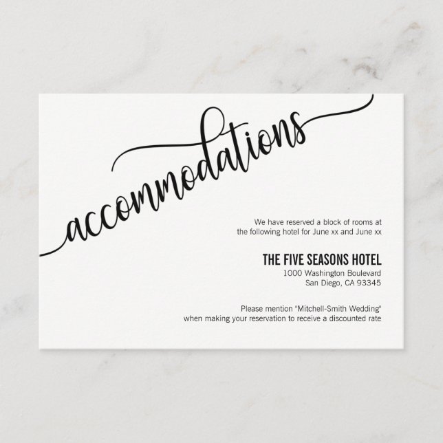 Modern Black White PINK Wedding Accommodation Card (Front)