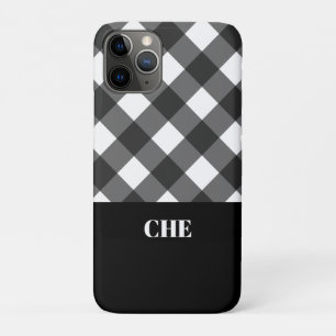 Modern Black White Plaid Monogram iPhone 11 Pro Case