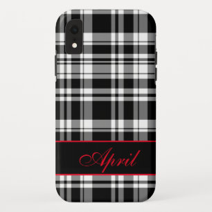 Modern Black White Plaid pattern iPhone XR Case