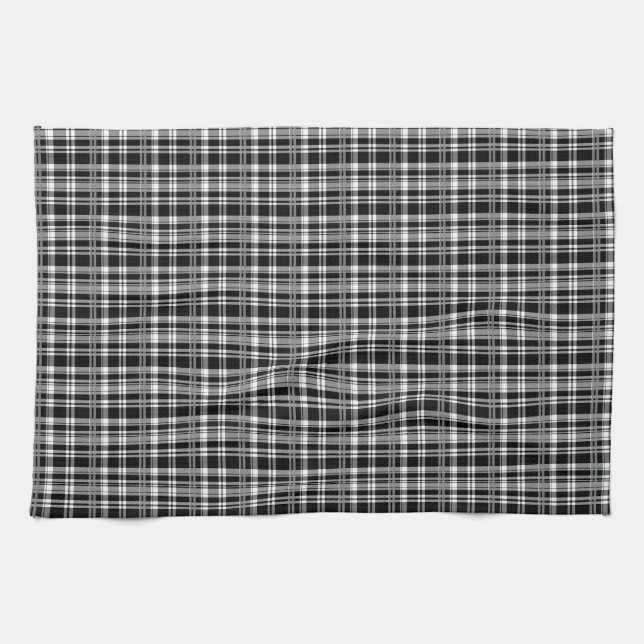 Modern Black white  plaid Tea Towel (Horizontal)