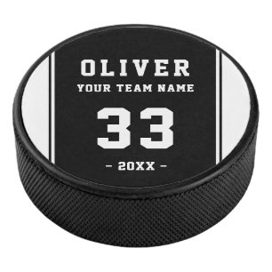 Modern Black White Player Name Number Team  Hockey Puck