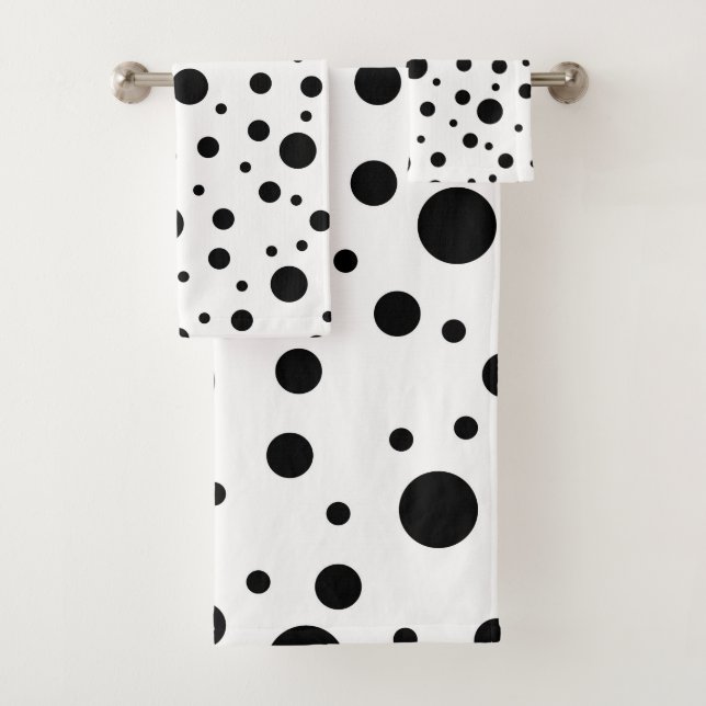 Modern Black White Polka Dot Bath Towel Set (Insitu)