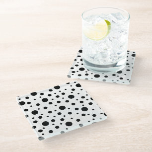 Modern Black White Polka Dot Glass Coaster