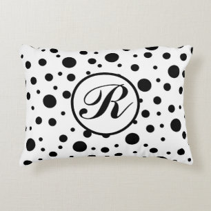 Modern Black White Polka Dot Monogram Decorative Cushion