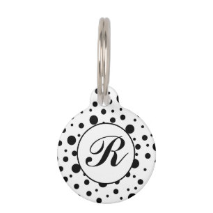 Modern Black White Polka Dot Monogram Pet Tag