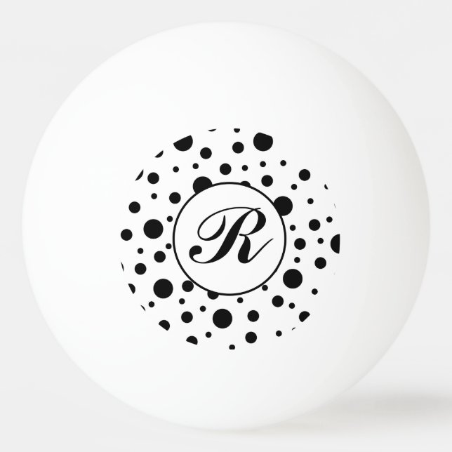 Modern Black White Polka Dot Monogram Ping Pong Ball (Front)