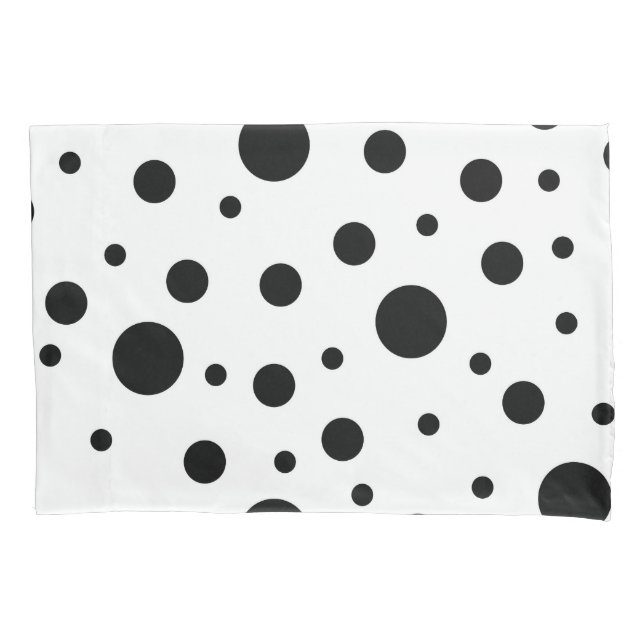 Modern Black White Polka Dot Pillowcase (Front)