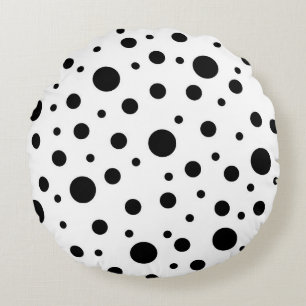 Modern Black White Polka Dot Round Cushion