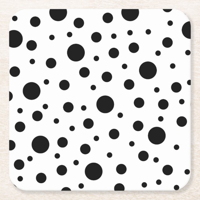 Modern Black White Polka Dot Square Paper Coaster (Front)
