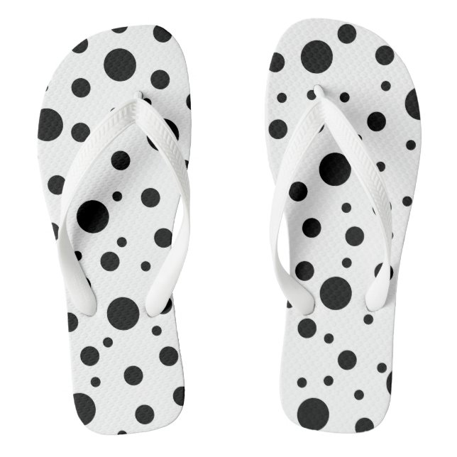 Modern Black White Polka Dot Thongs (Footbed)
