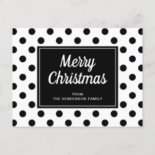 Modern Black White Polka Dots Merry Christmas Postcard