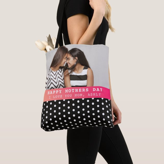 Modern Black White Polka Dots Mother's Day Tote Bag (Close Up)