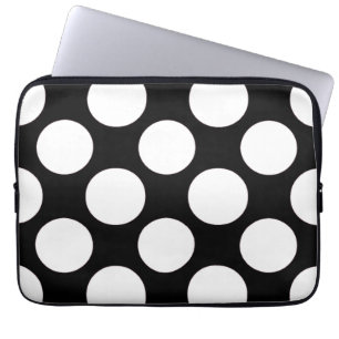 Modern Black White Polka Dots Pattern Laptop Sleeve