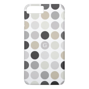Modern black white polka dots pattern monogram iPhone 8 plus/7 plus case