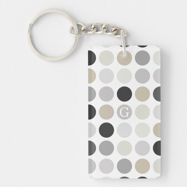 Modern black white polka dots pattern monogram key ring (Front)