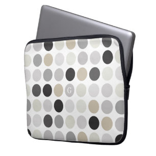 Modern black white polka dots pattern monogram laptop sleeve
