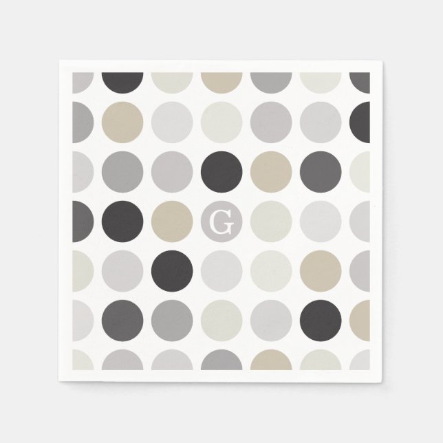 Modern black white polka dots pattern monogram napkin (Front)