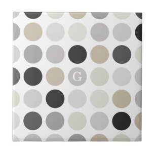 Modern black white polka dots pattern monogram tile