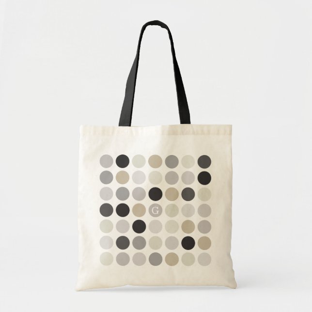 Modern black white polka dots pattern monogram tote bag (Front)