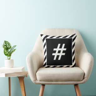 Modern Black & White # Pound sign (hashtag) Button Cushion
