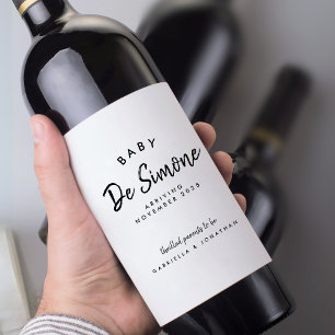 Modern Black White Pregnancy Announcement  Wine Label