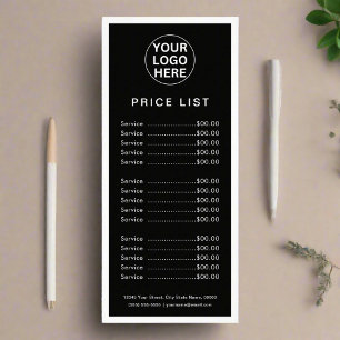Modern Black & White Price List Services Logo Rack Card