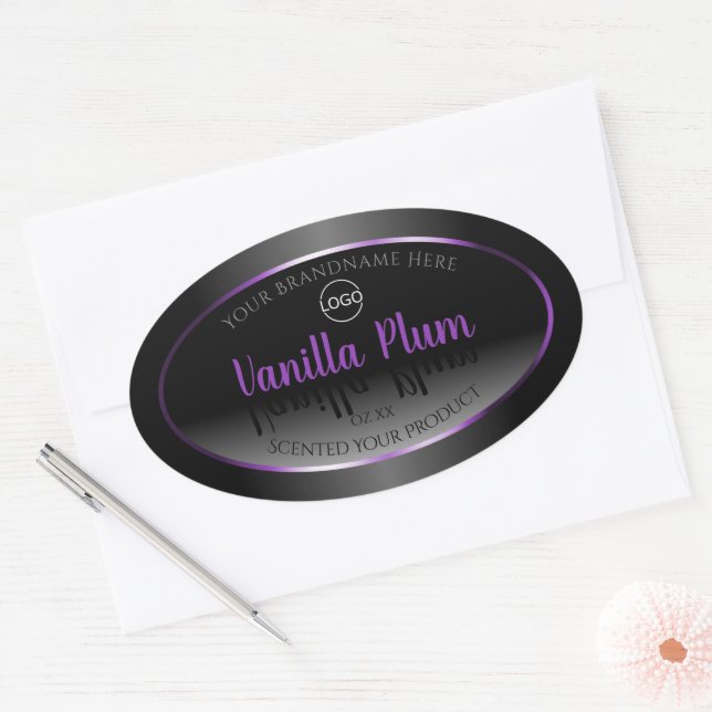 Modern Black White Product Label Purple Frame Logo (Envelope)