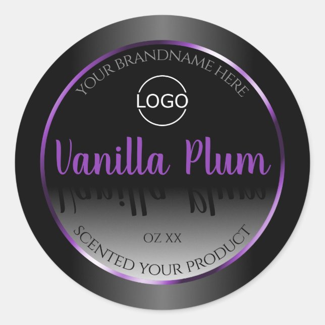 Modern Black White Product Label Purple Frame Logo (Front)