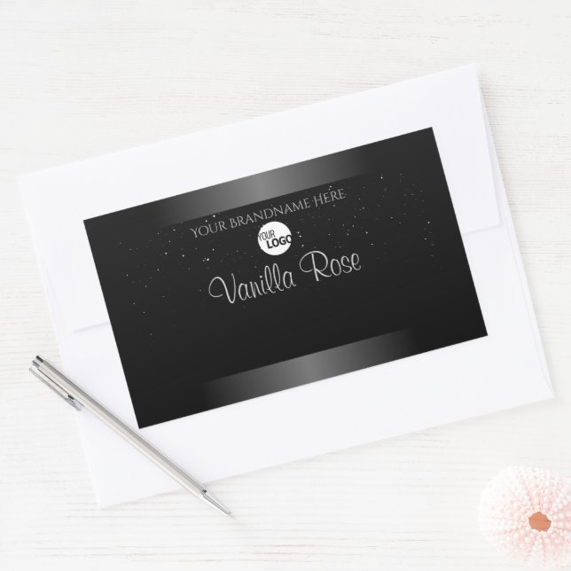 Modern Black White Product Label Soft Glitter Logo (Envelope)