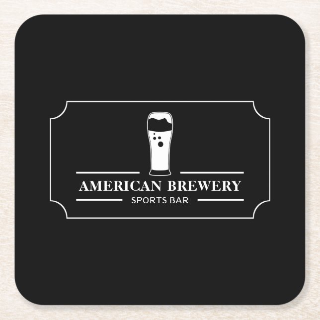 Modern Black & White, Pub/Brewery Square Paper Coaster (Front)