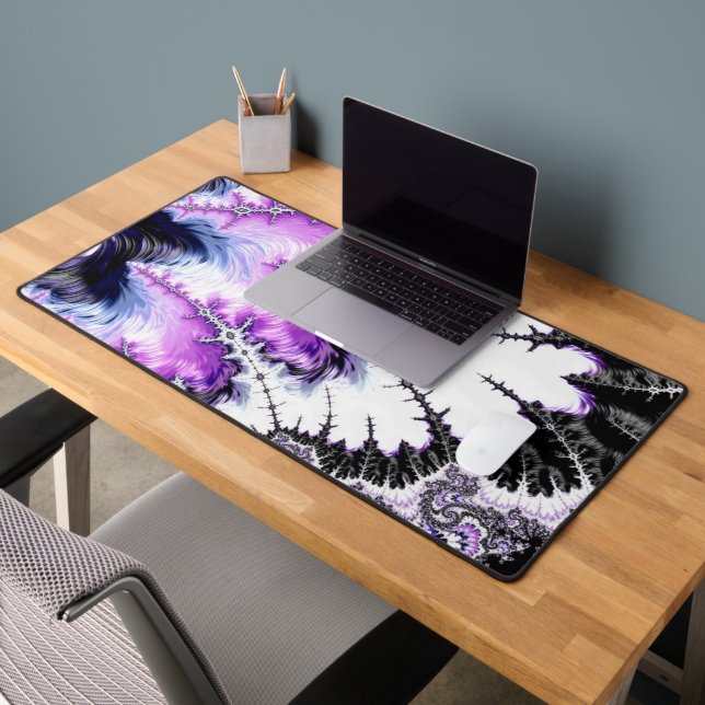 Modern Black White Purple Gradient Fractal Desk Mat (Office 2)