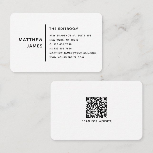 Modern Black White QR Code Professional Business Card (Front/Back)