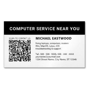 Modern Black White QR Code Professional Magnetic Business Card