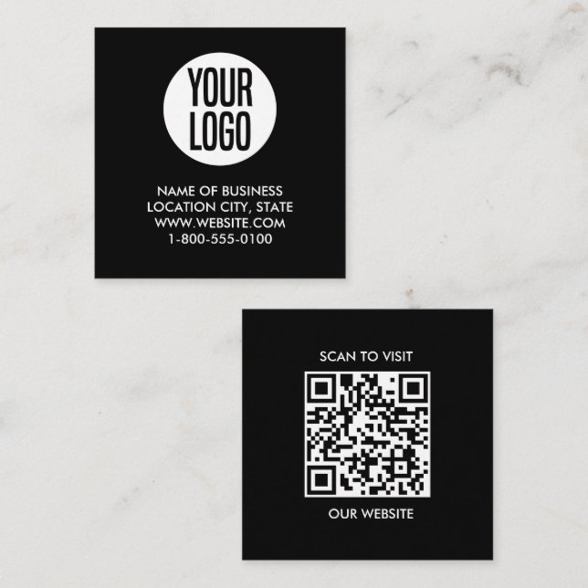 Modern Black & White QR Code Square Business Card (Front/Back)