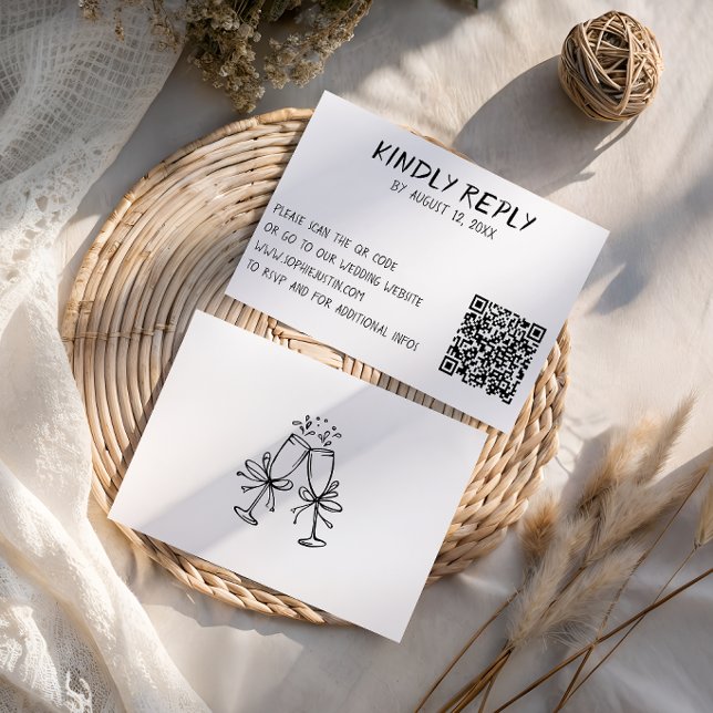 Modern Black & White QR Code Wedding RSVP Card (Creator Uploaded)