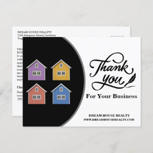 Modern Black & White Real Estate Agent Thank You   Postcard