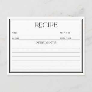 Modern Black White Recipe Request Bridal Shower Invitation Postcard