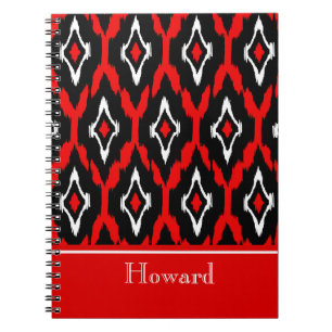 Modern black white red Ikat Tribal Pattern 1 Notebook