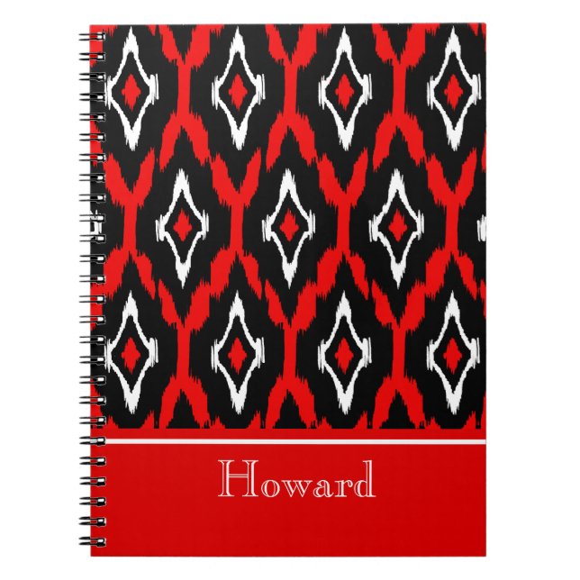 Modern black white red Ikat Tribal Pattern 1 Notebook (Front)