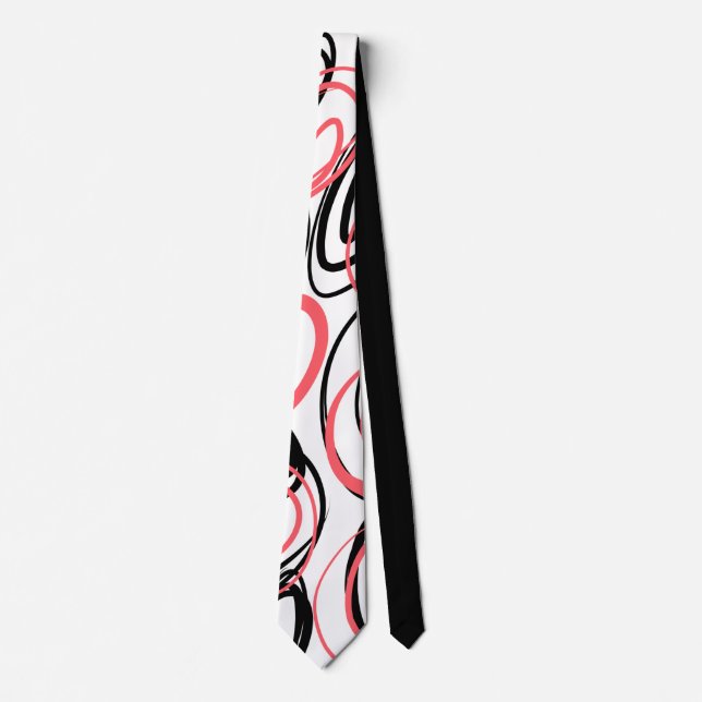 Modern Black White Red Swirls Abstract Tie (Front)