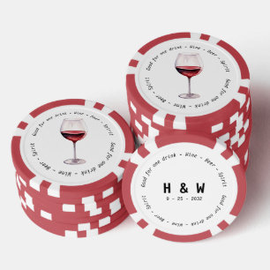 Modern Black White Red Wine Drink Voucher Wedding Poker Chips