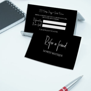Modern Black White Refer a Friend Referral Card