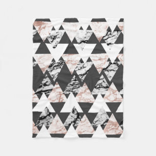 Modern Black White Rose Gold Marble Geo Triangles Fleece Blanket