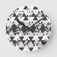 Modern Black White Rose Gold Marble Geo Triangles