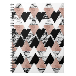 Modern Black White Rose Gold Triangles on Marble Notebook