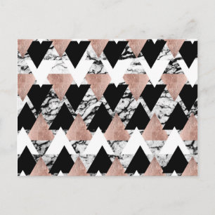 Modern Black White Rose Gold Triangles on Marble Postcard