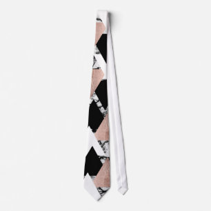 Modern Black White Rose Gold Triangles on Marble Tie