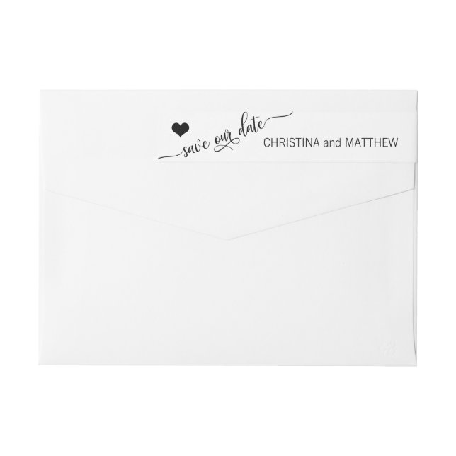 Modern Black White SAVE OUR DATE Wedding Wrap Around Label (Back)