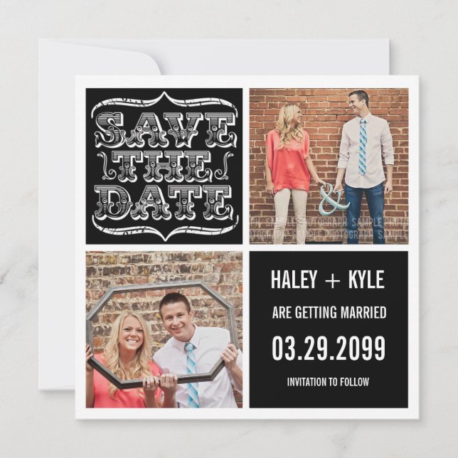 Modern Black & White Save the Date Photo Cards (Front)