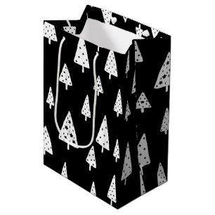 Modern Black & White Scandinavian Christmas Trees Medium Gift Bag